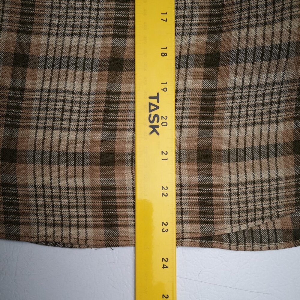 RW&CO Ladies Size Medium Tan Brown Grey & Beige Plaid Long Sleeves Blouse - Picture 10 of 10